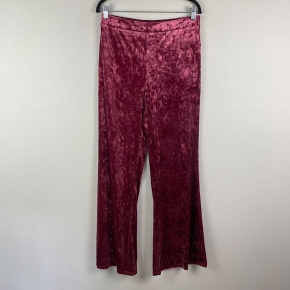 ModCloth Crushed Velvet Pull On Flare Leg Pants Size Large Pink High Rise - Picture 1 of 9